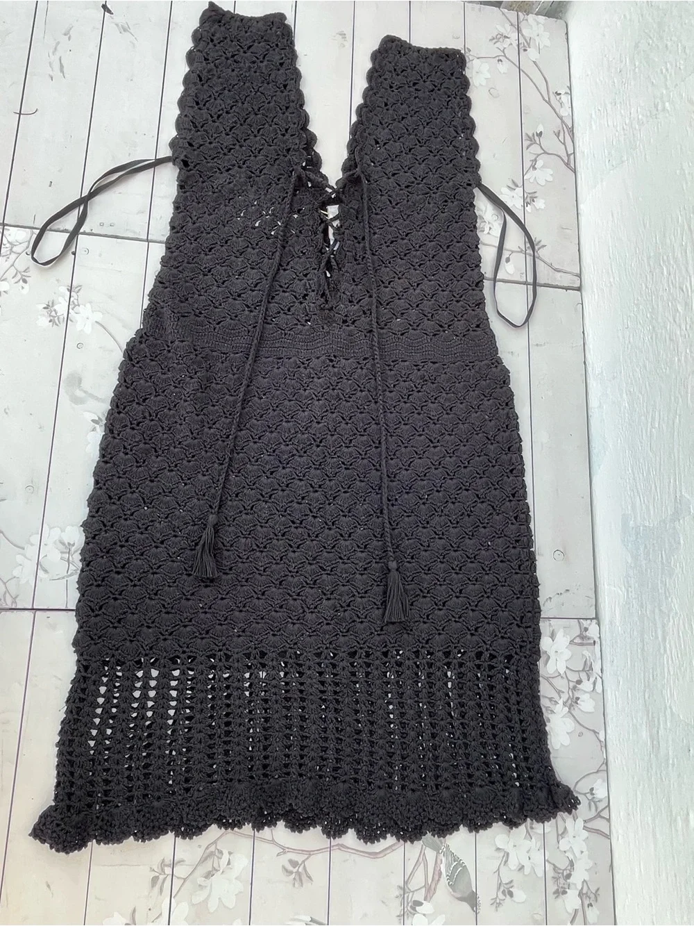 Helen Jon Black Crochet cover up and String Bikini Bottom - Picture 9 of 11